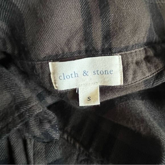 Cloth & Stone Plaid Long Sleeve Button Front Long Sleeve Top Green Black Size S - Picture 8 of 10